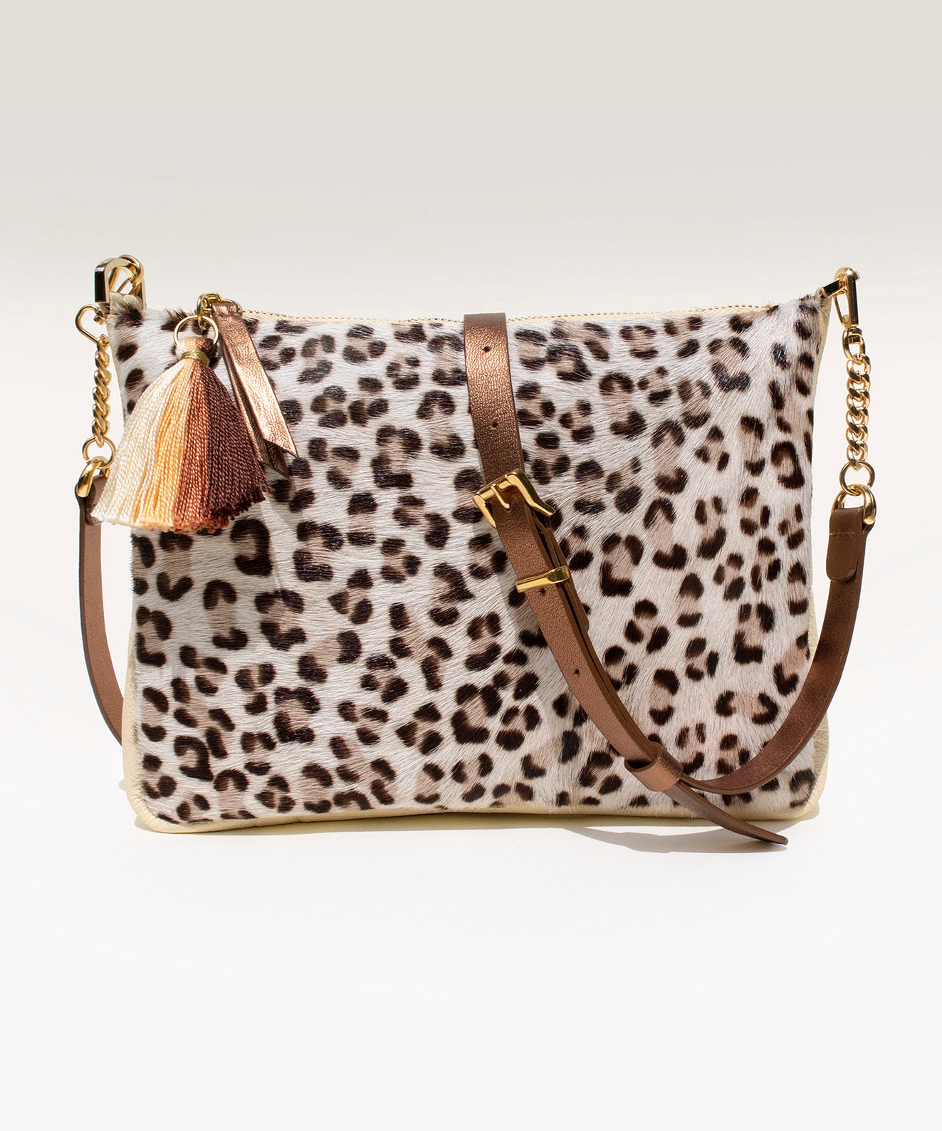 CROSSBODY LEOPARD BUTTER YELLOW EN CUERO Y PELO ANIMAL PRINT