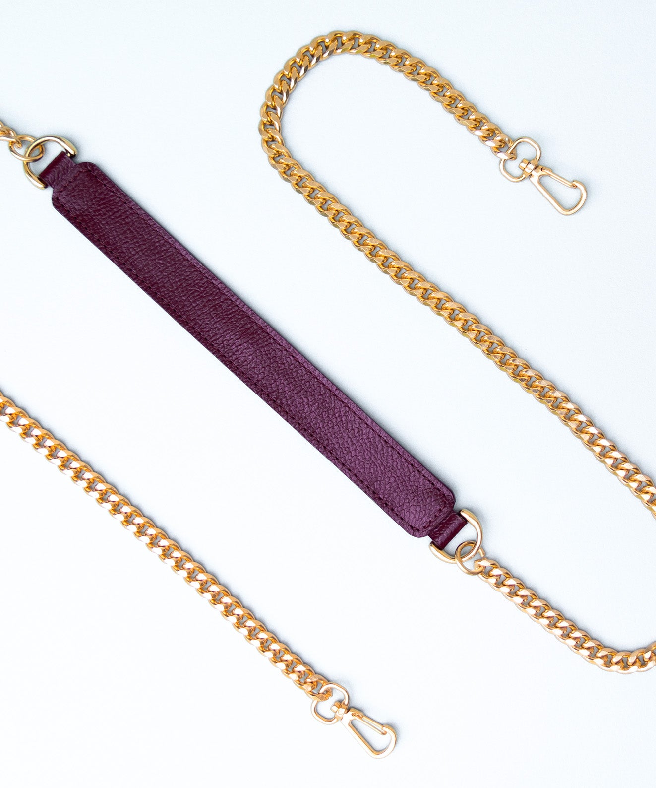 Cadena larga dorada con hombrera cuero vinotinto burgundy mosquetones dorados accesorio para bolsos Kaloskopic
